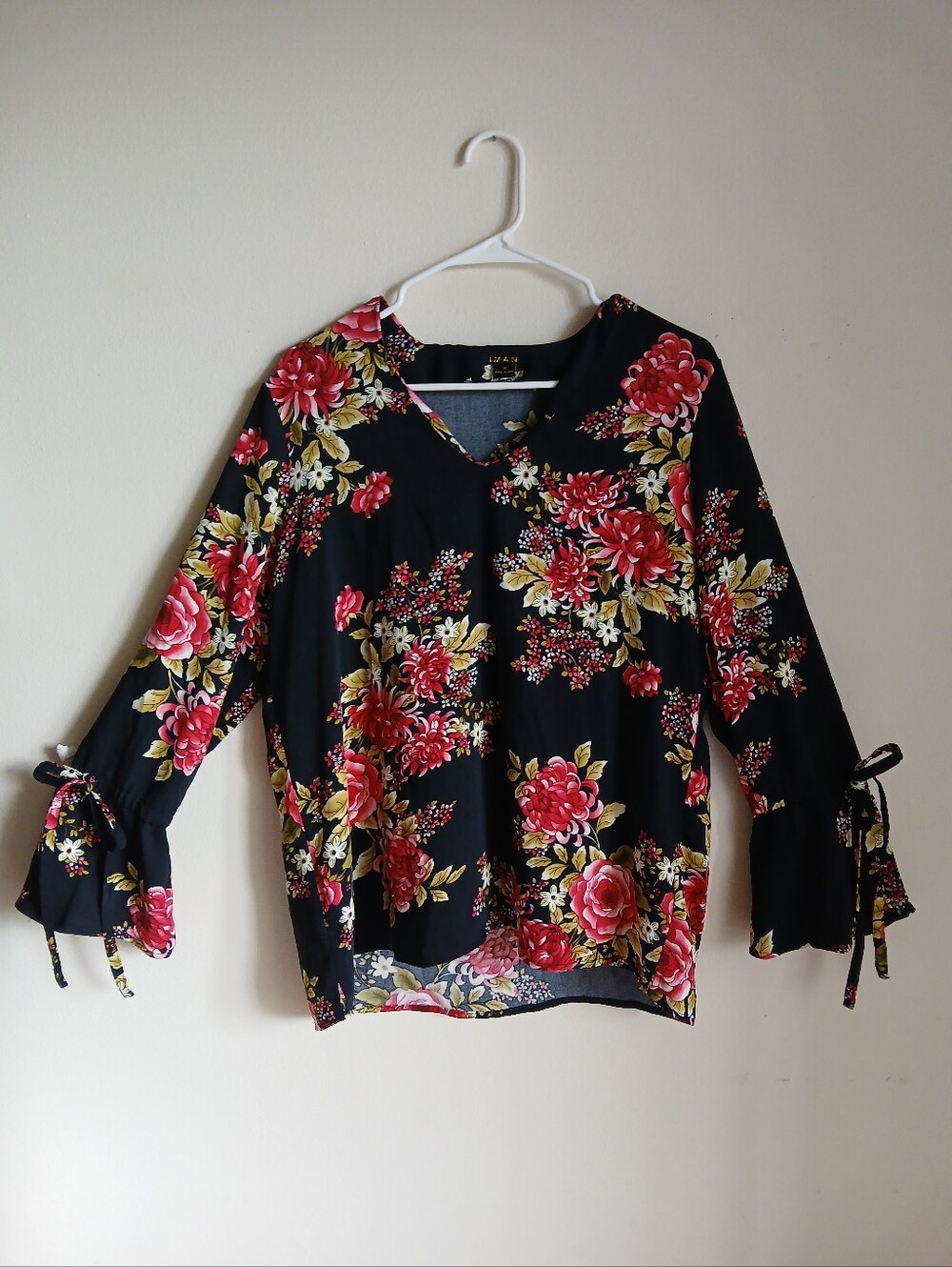 Iman Black Floral Blouse  Size Medium